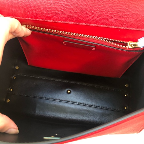 New Valentino VSLING Lipstick Red Leather Bag Satchel Medium Rockstud Perfect - Picture 14 of 16